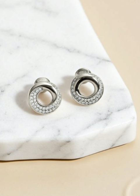 D Color Moissanite Circle Stud Earrings in .925 Sterling Silver, Gold or Silver