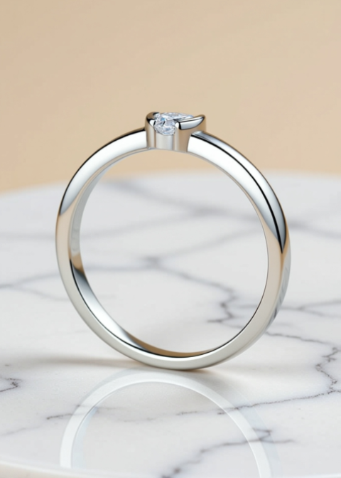 0.3 Carat Heart-Shaped Moissanite Ring in Platinum-Plated .925 Sterling Silver