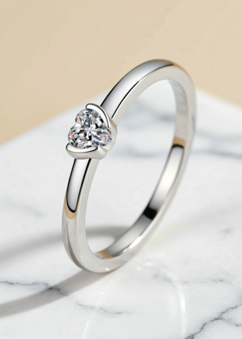 0.3 Carat Heart-Shaped Moissanite Ring in Platinum-Plated .925 Sterling Silver