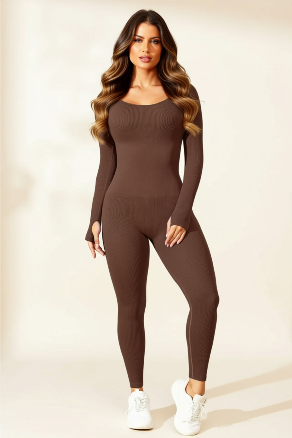 Long Sleeve Ribbed Active Jumpsuit