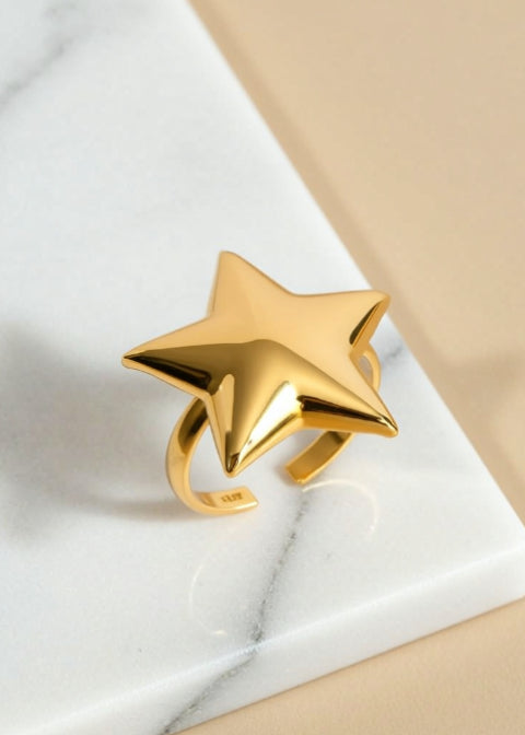 18K Gold-Plated Adjustable Star Ring | Stainless Steel Statement Ring