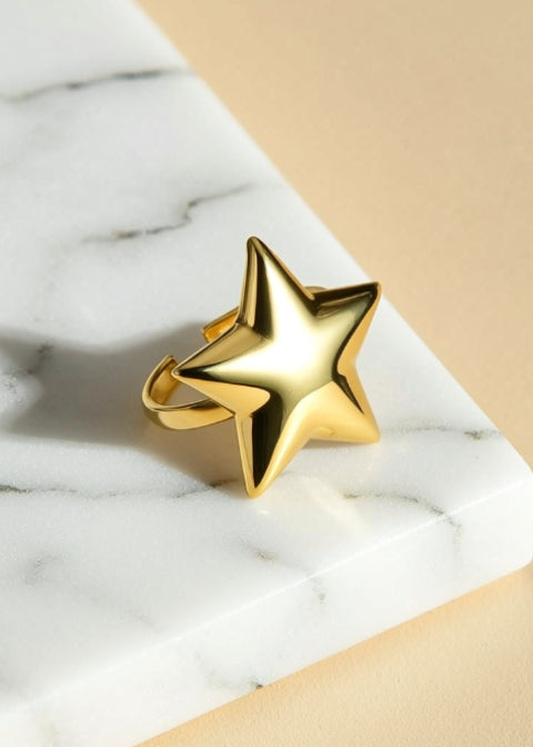 18K Gold-Plated Adjustable Star Ring | Stainless Steel Statement Ring