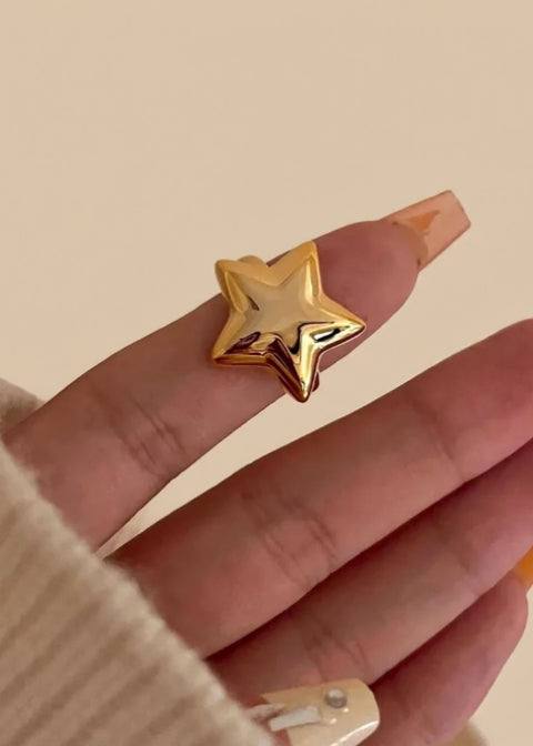 18K Gold-Plated Adjustable Star Ring | Stainless Steel Statement Ring