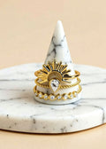 18K Gold-Plated Sunburst Ring Set with Rhinestones | 3-Piece Stackable Rings
