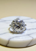 5CT Round Moissanite Halo Engagement Ring in Platinum-Plated 925 Sterling Silver