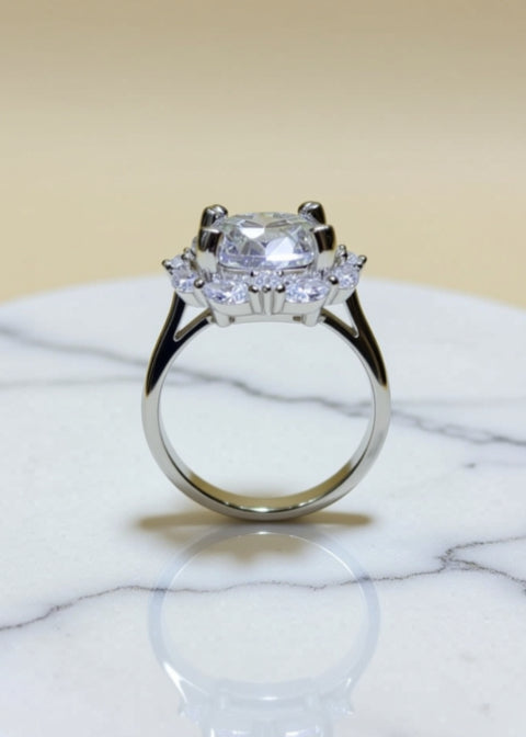 5CT Round Moissanite Halo Engagement Ring in Platinum-Plated 925 Sterling Silver