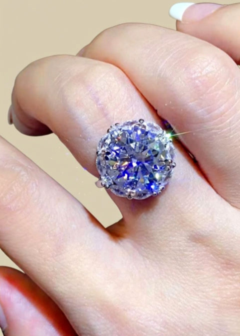 5CT Round Moissanite Halo Engagement Ring in Platinum-Plated 925 Sterling Silver