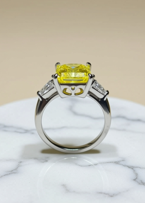 5 Carat Yellow Radiant-Cut Moissanite Ring in Platinum-Plated Sterling Silver