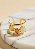 18K Gold-Plated Adjustable Multicolor Glass Ring | Stainless Steel Open Cuff Ring