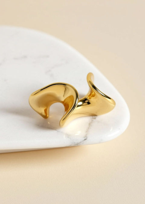 18K Gold-Plated Adjustable Sculptural Ring | Stainless Steel Open Statement Ring