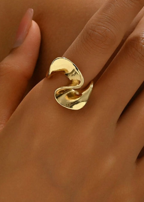 18K Gold-Plated Adjustable Sculptural Ring | Stainless Steel Open Statement Ring