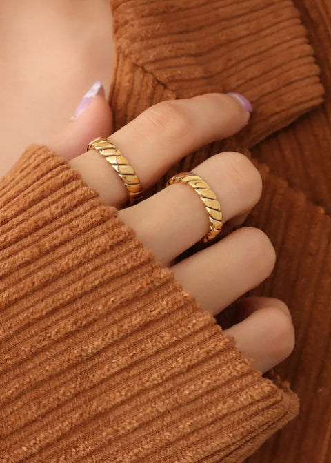 Gold-Plated Twisted Rope Ring | Titanium Steel Statement Band