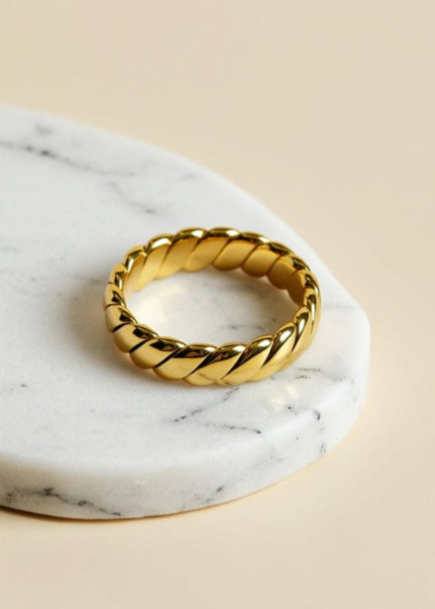 Gold-Plated Twisted Rope Ring | Titanium Steel Statement Band