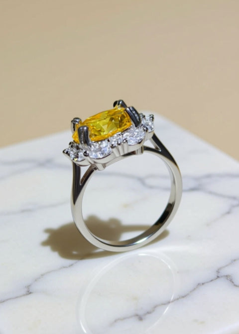 5 Carat Yellow Moissanite Halo Ring | Platinum-Plated 925 Sterling Silver