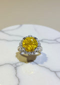 5 Carat Yellow Moissanite Halo Ring | Platinum-Plated 925 Sterling Silver