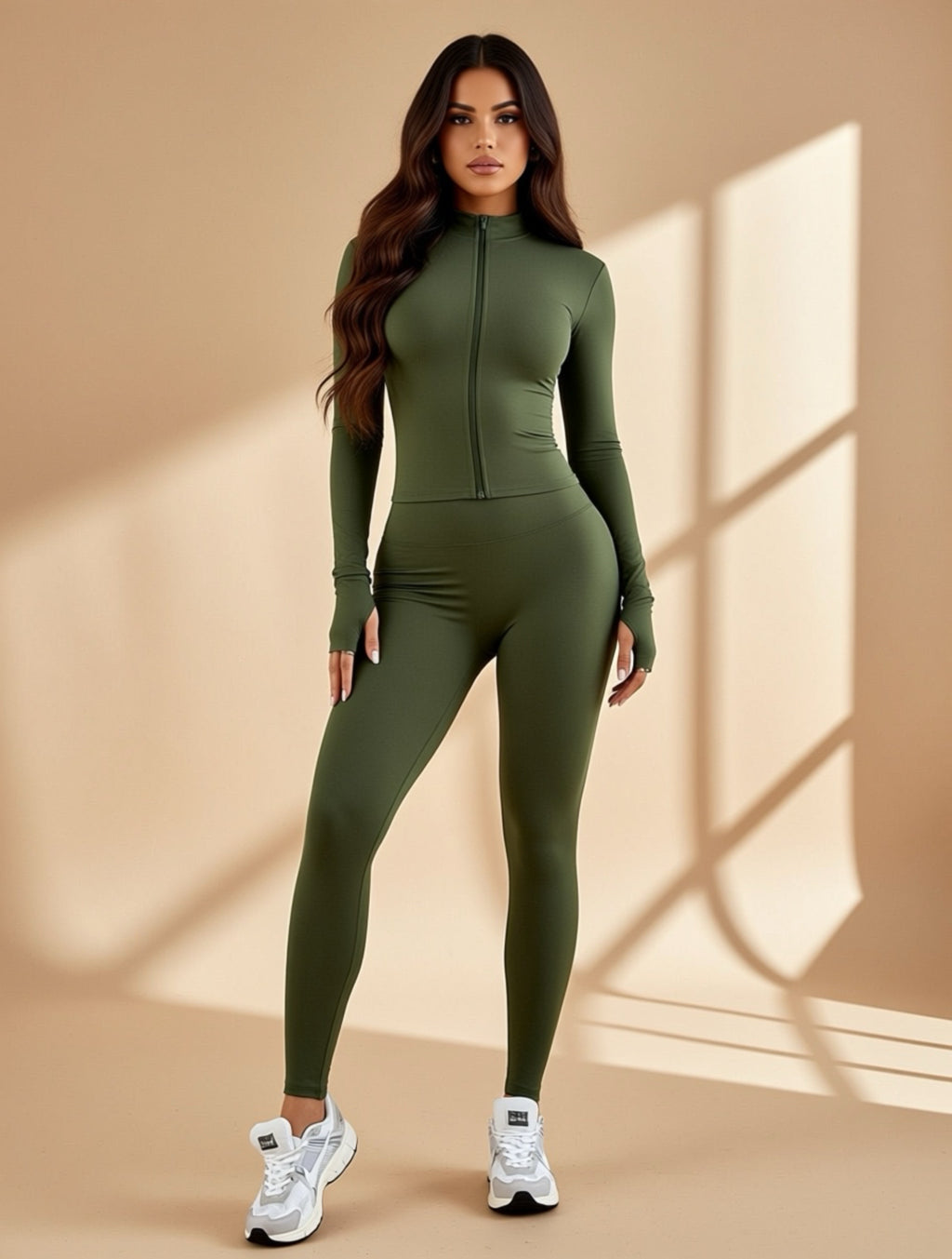 Long Sleeve Fitted Jacket & High‑Waisted Leggings Two‑Piece Workout Outfit