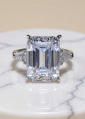 10 Carat Emerald-Cut Moissanite Engagement Ring | Platinum-Plated Sterling Silver