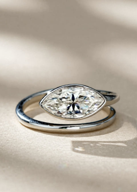 2 Carat Marquise-Cut Moissanite Ring in 925 Sterling Silver