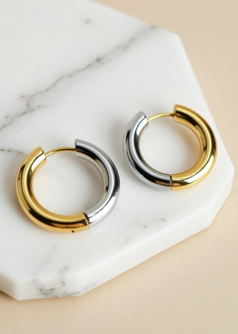 Two-Tone Chunky Hoop Earrings | 18K Gold-Plated Titanium Steel, 1 Inch