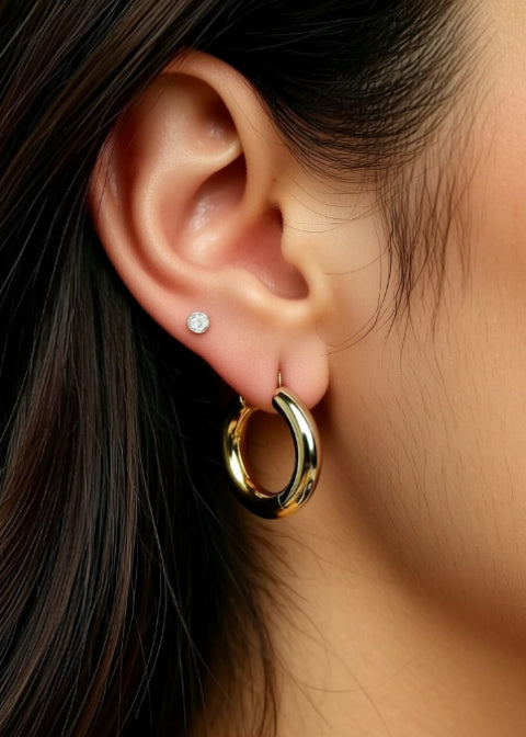 Two-Tone Chunky Hoop Earrings | 18K Gold-Plated Titanium Steel, 1 Inch