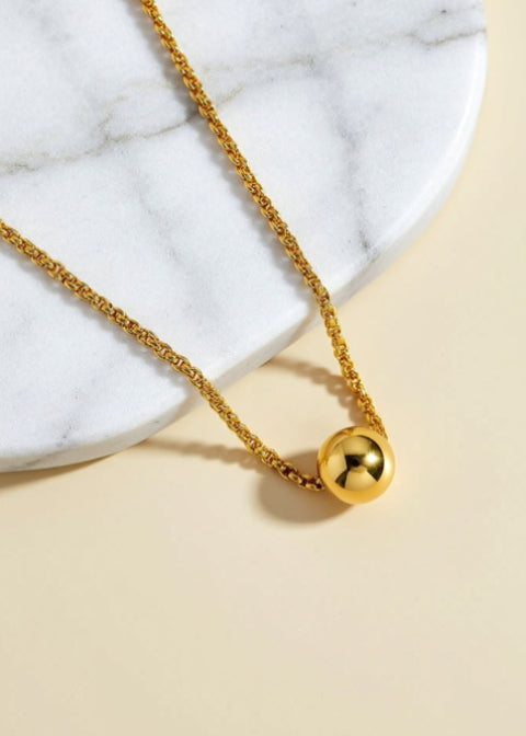 18K Gold-Plated Ball Pendant Necklace | 26-Inch Stainless Steel Chain