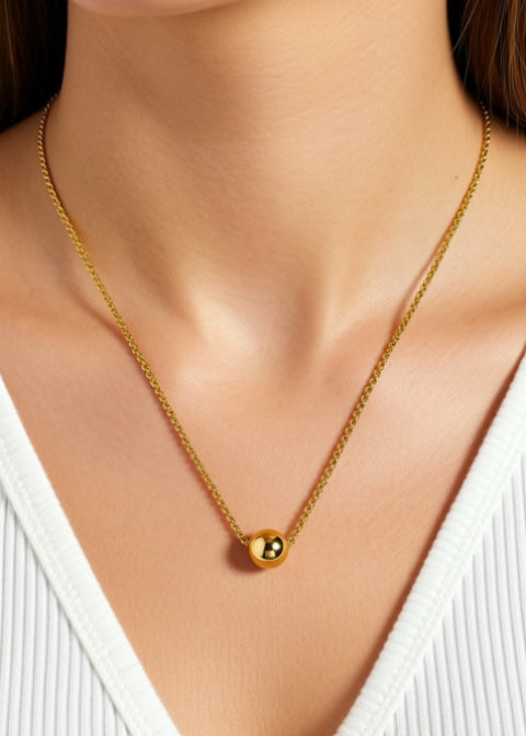 18K Gold-Plated Ball Pendant Necklace | 26-Inch Stainless Steel Chain