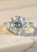 2 Carat Oval Moissanite Engagement Ring | 925 Sterling Silver Three-Stone Ring