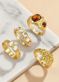 4-Piece Vintage Statement Ring Set, 18K Gold-Plated Stainless Steel