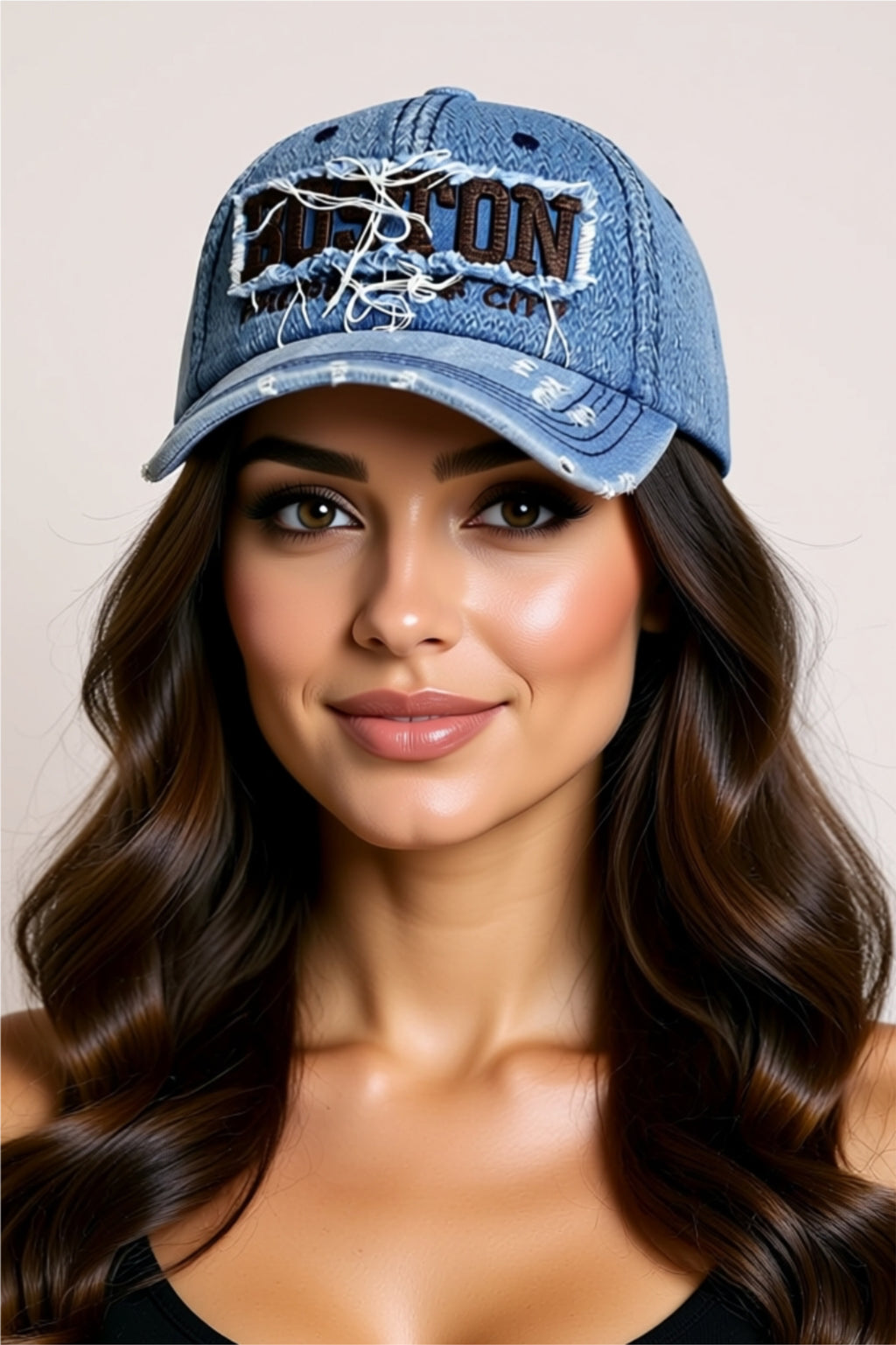 Cotton Baseball Cap with Embroidered Boston Patch