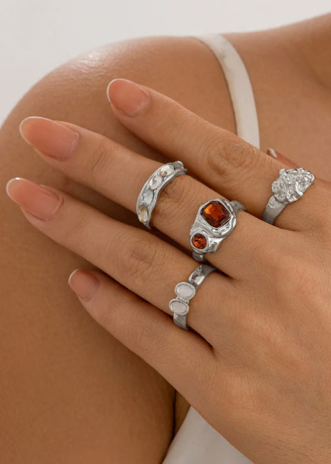 4-Piece Vintage Statement Ring Set, 18K Gold-Plated Stainless Steel