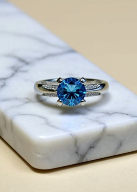 1 Carat Blue Moissanite Ring in Platinum-Plated .925 Sterling Silver