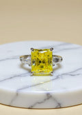 5 Carat Yellow Radiant-Cut Moissanite Ring in Platinum-Plated Sterling Silver