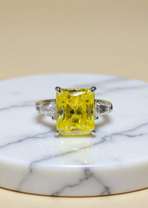 5 Carat Yellow Radiant-Cut Moissanite Ring in Platinum-Plated Sterling Silver