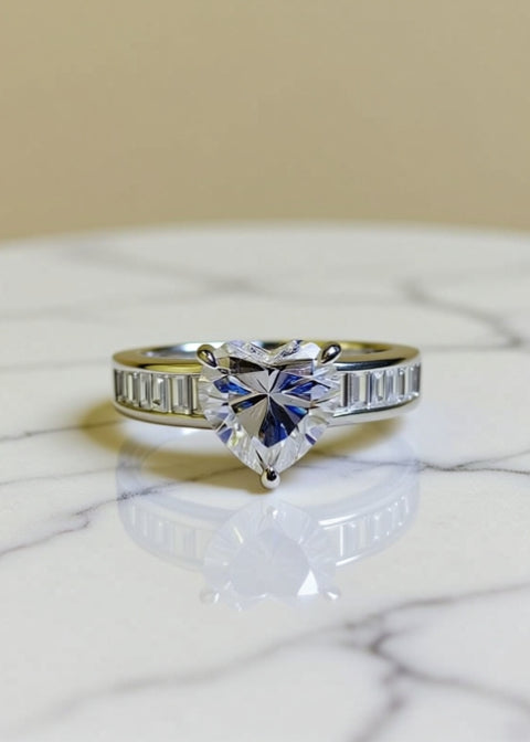 3 Carat Heart-Cut Moissanite Ring in 925 Sterling Silver