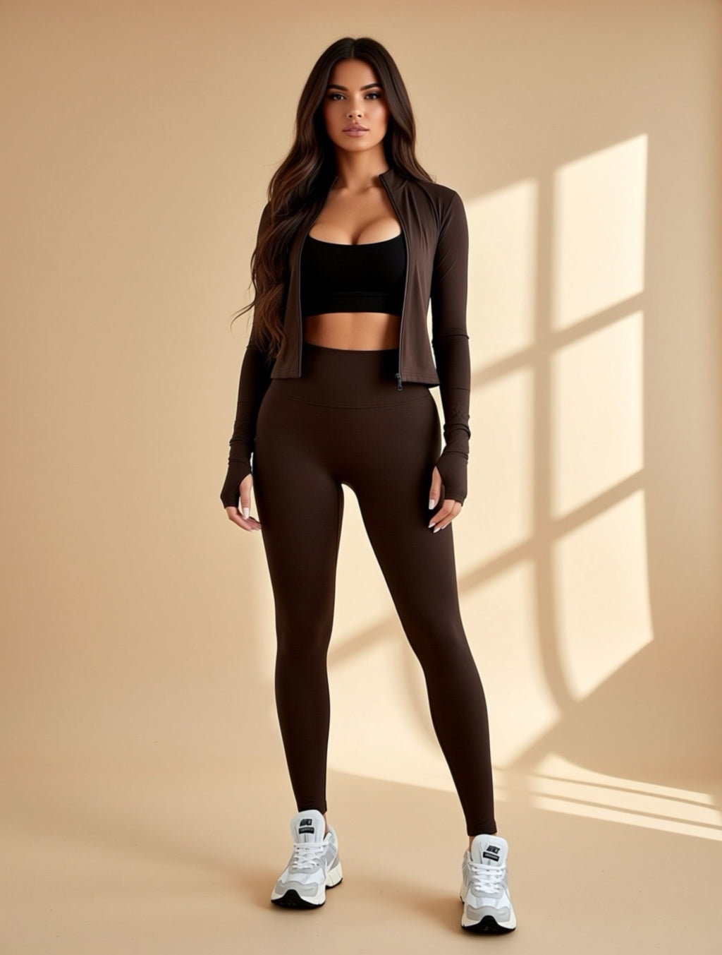 Long Sleeve Fitted Jacket & High‑Waisted Leggings Two‑Piece Workout Outfit