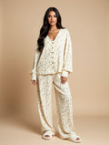 Florales Loungewear-Set aus Baumwolle (Zweiteiler) – Oberteil mit Knöpfen & Hose mit weitem Bein