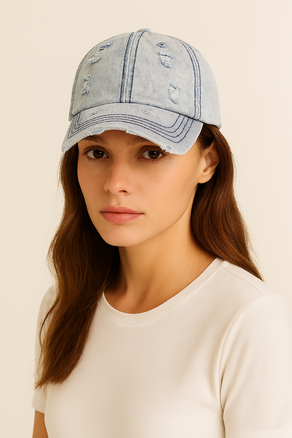Distressed Denim Baseball Cap