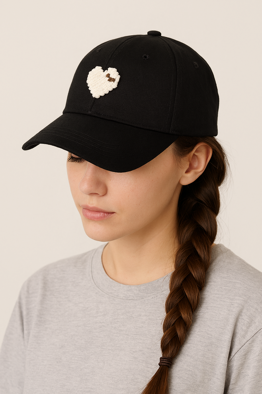 Cotton Baseball Cap with Heart Detail