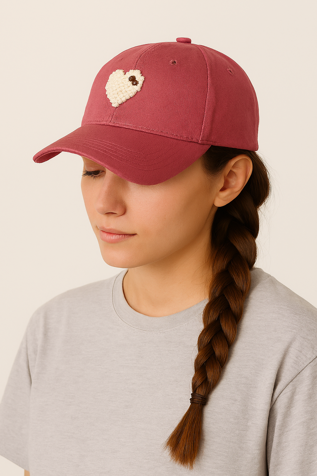 Cotton Baseball Cap with Heart Detail