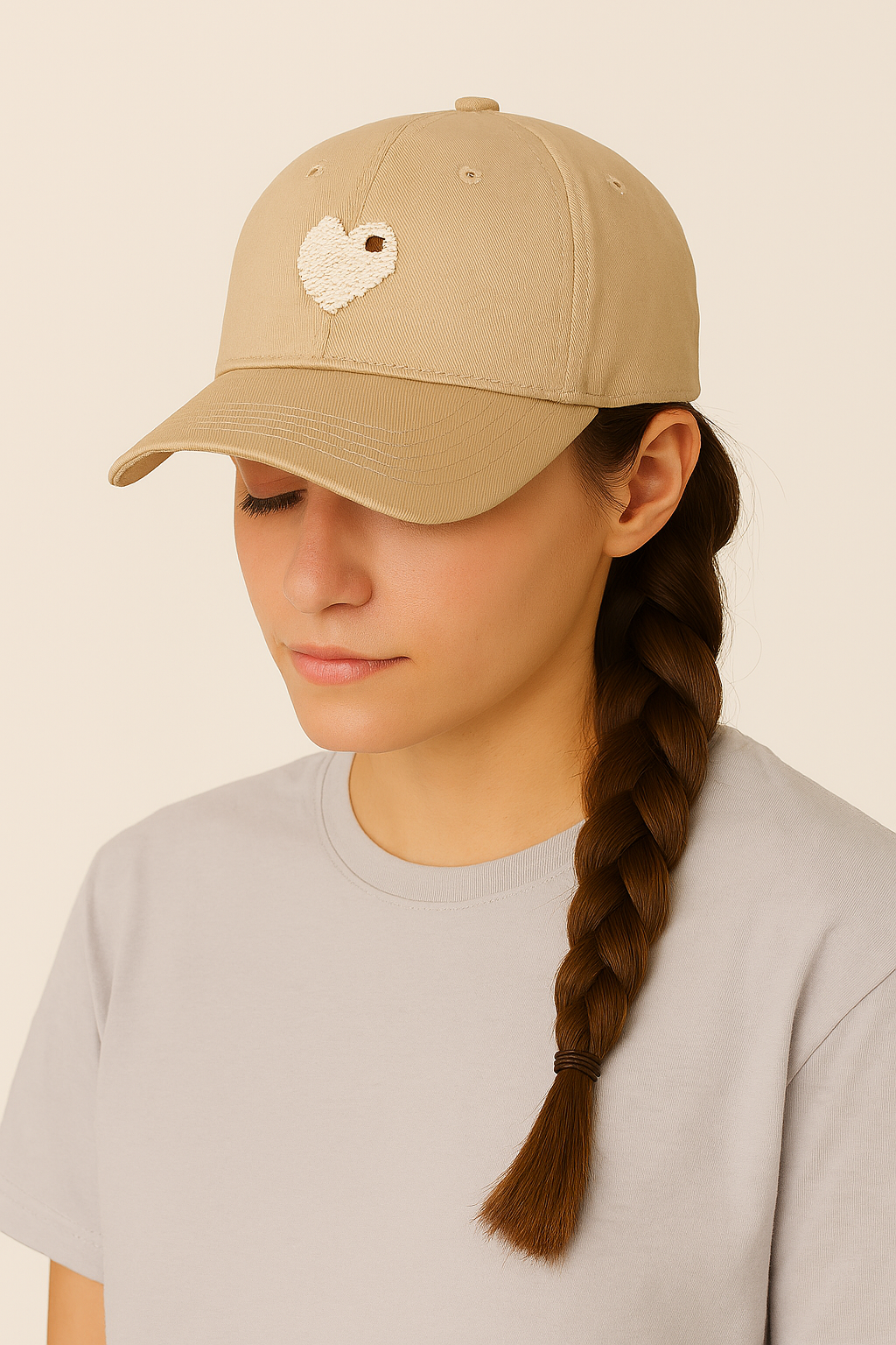 Cotton Baseball Cap with Heart Detail