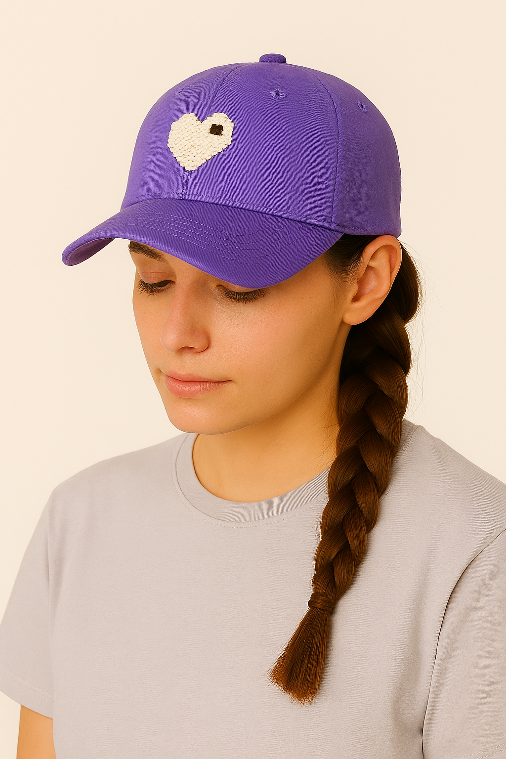 Cotton Baseball Cap with Heart Detail