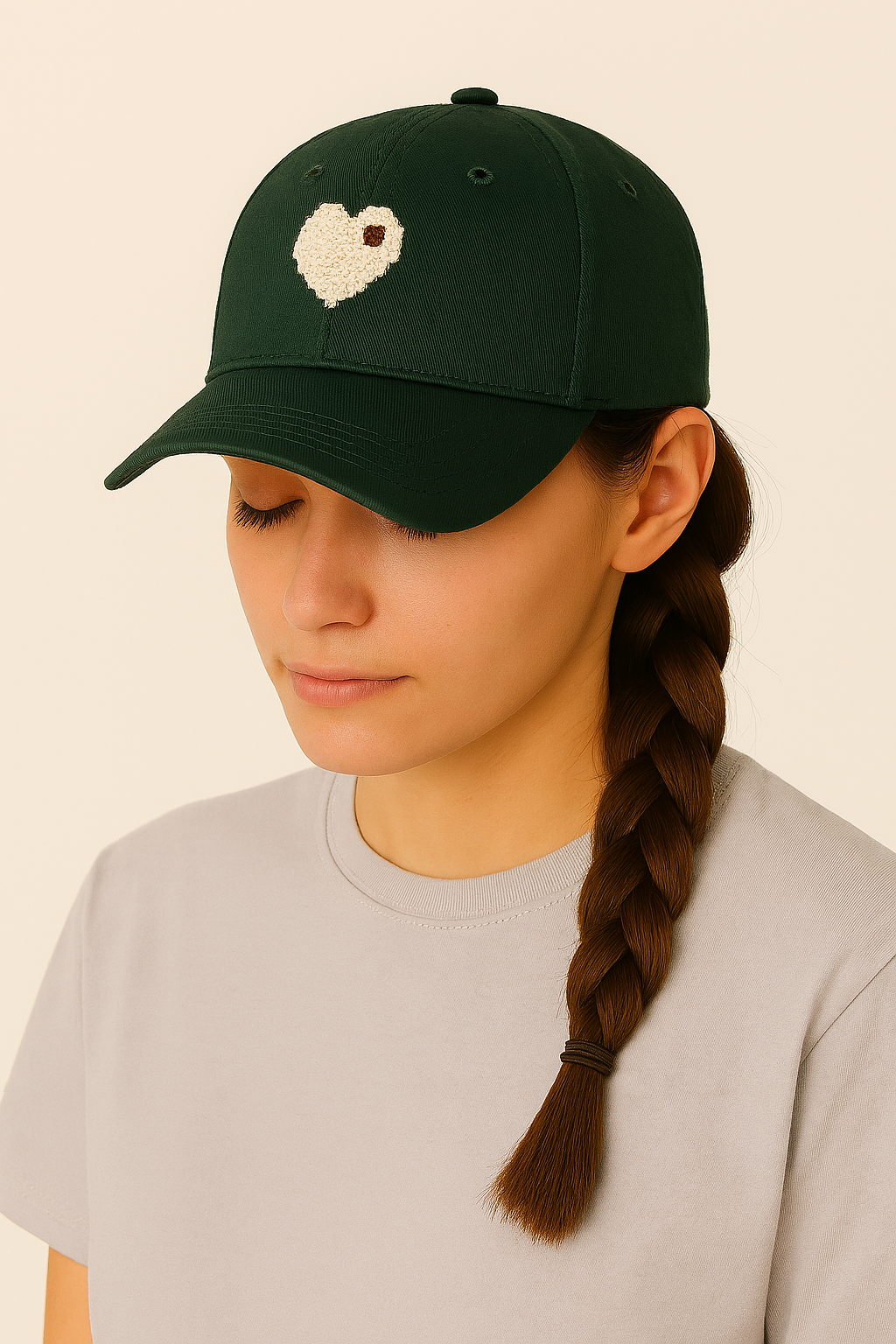 Cotton Baseball Cap with Heart Detail