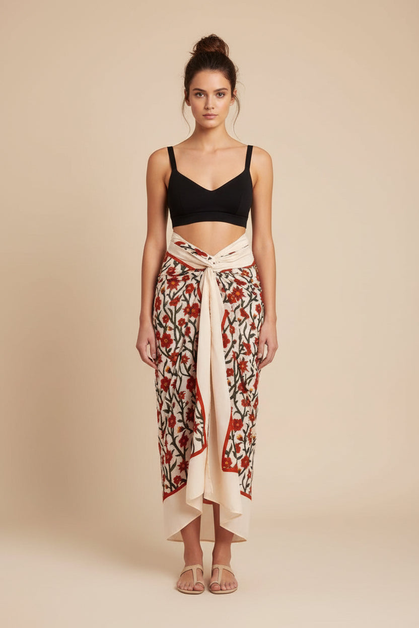Retro Floral Print One‑Piece Swimsuit or Matching Wrap Skirt Cover‑Up