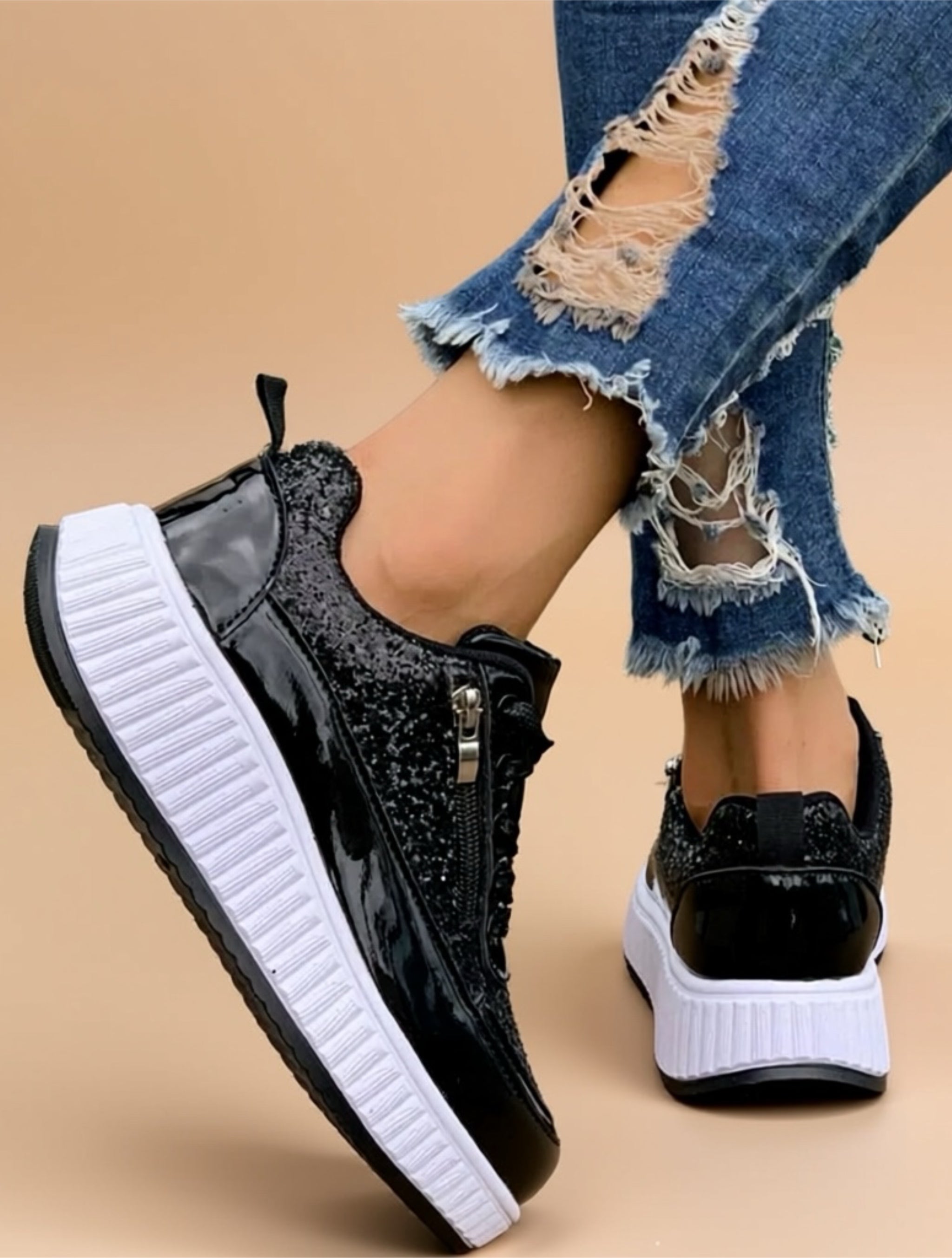 Sequin Platform Sneakers