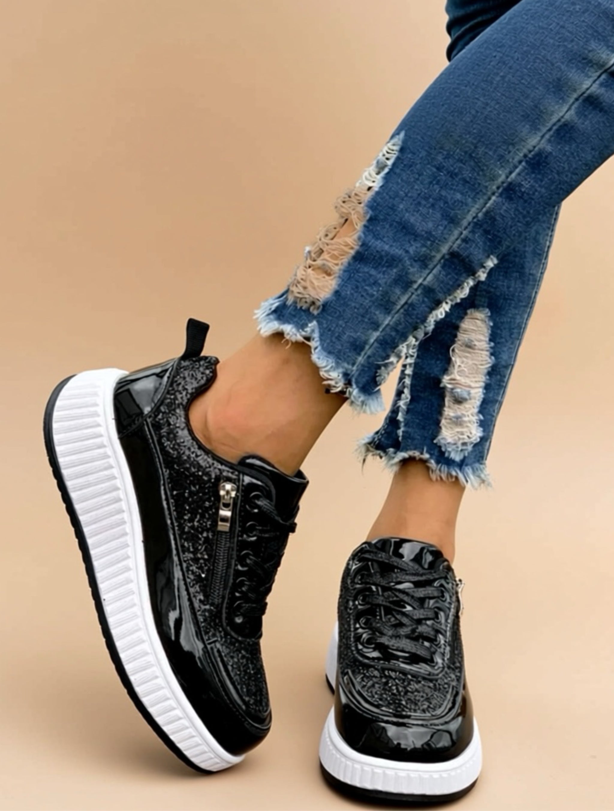 Sequin Platform Sneakers