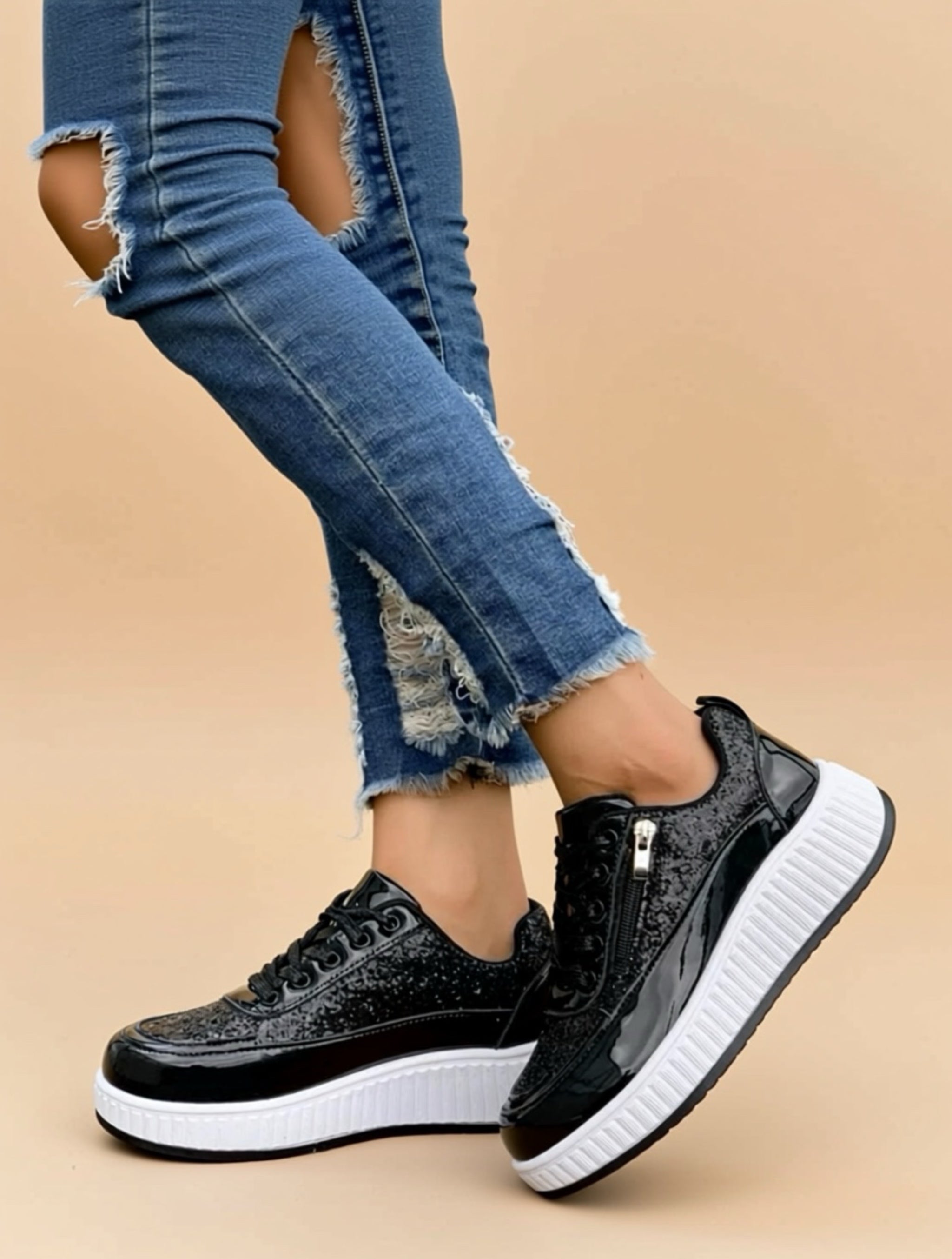 Sequin Platform Sneakers