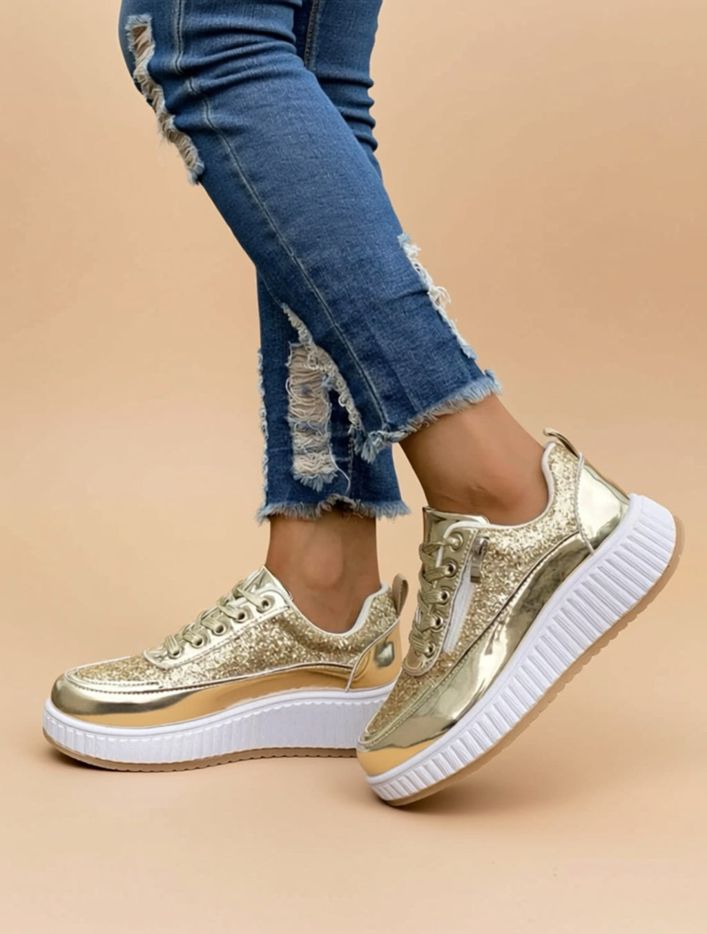 Pailletten-Plateau-Sneaker