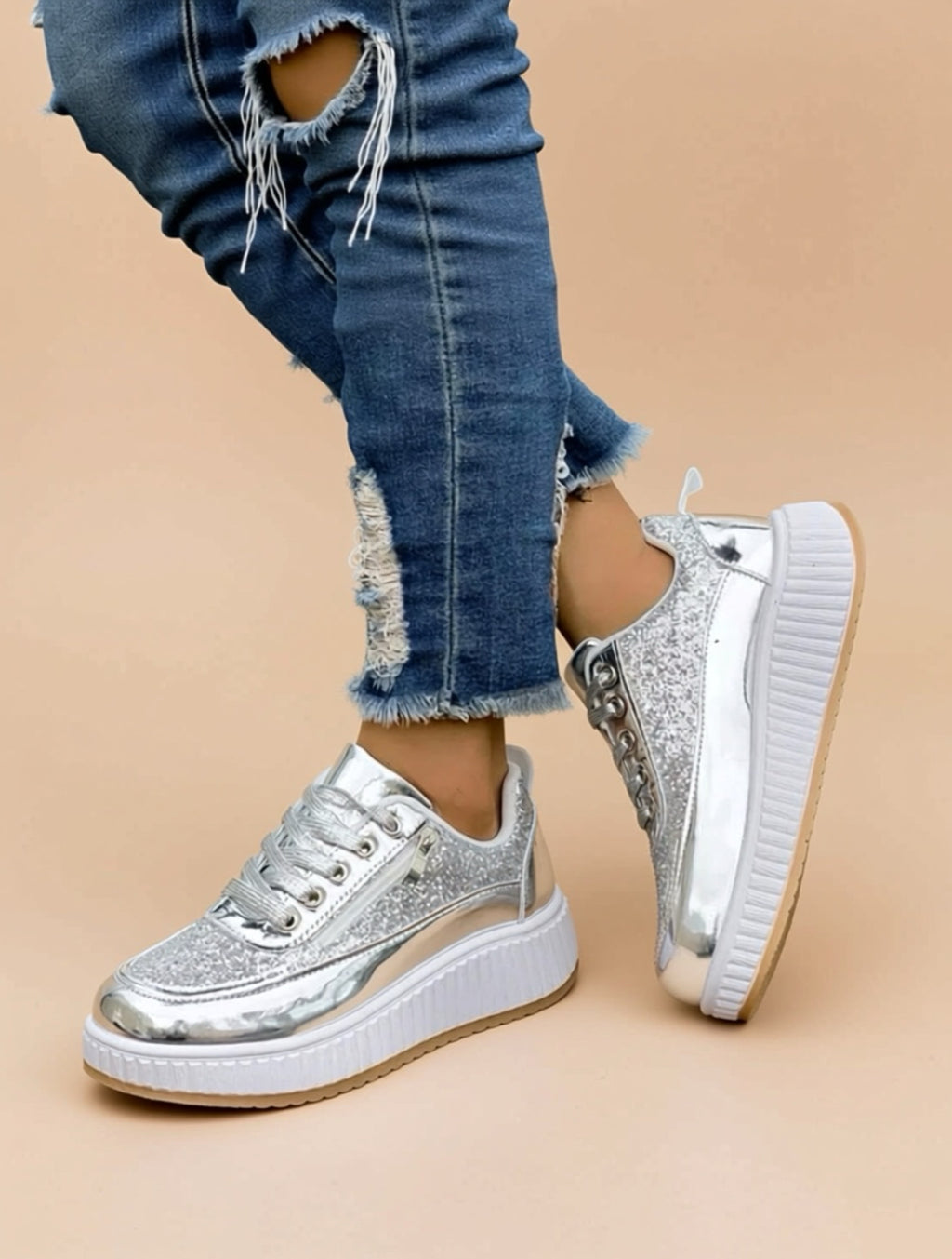 Pailletten-Plateau-Sneaker