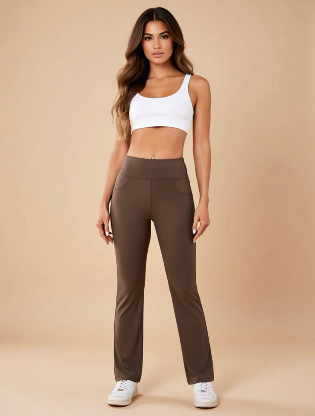 High-Waist Stretch-Yogahose mit Taschen