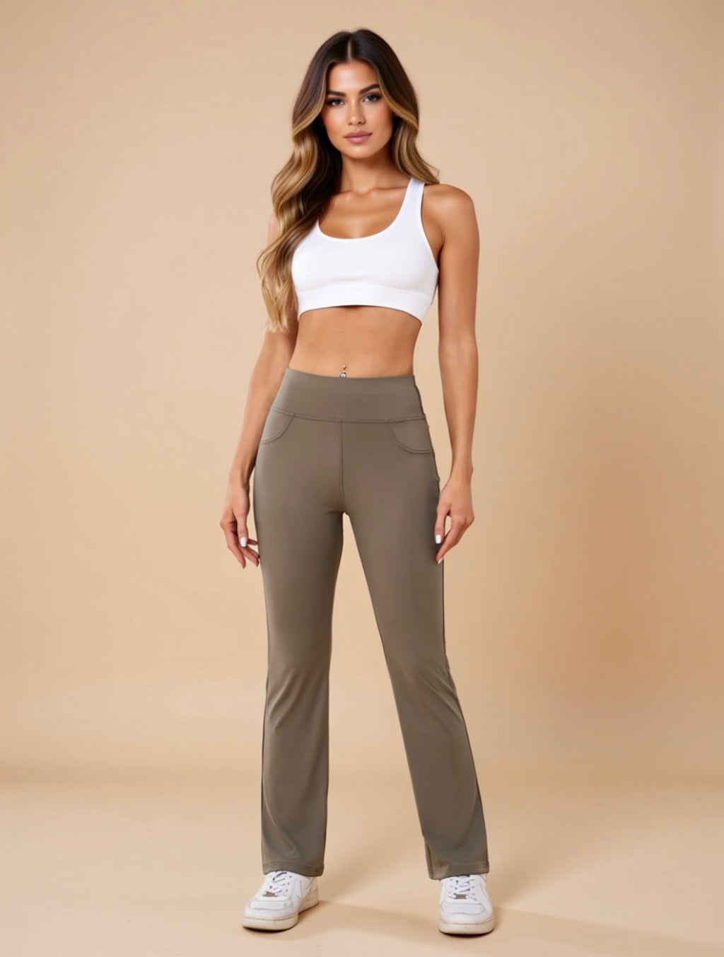 High-Waist Stretch-Yogahose mit Taschen